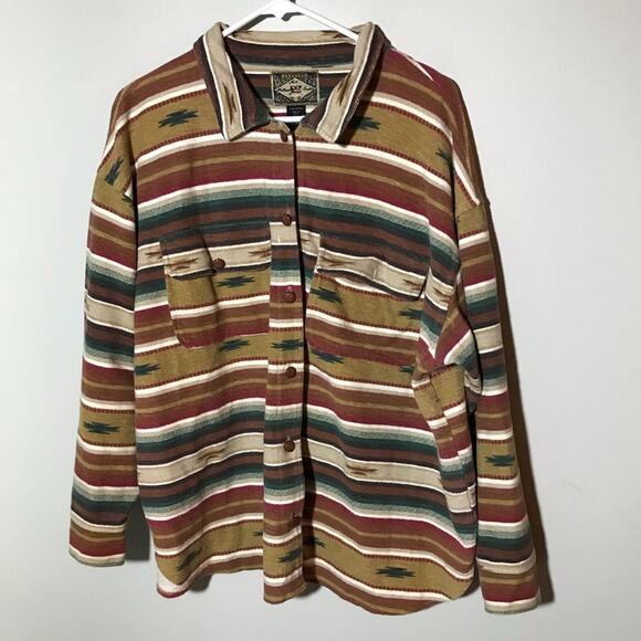 VTG express mens M cotton Aztec print button up shirt leather buttons western - Picture 1 of 9